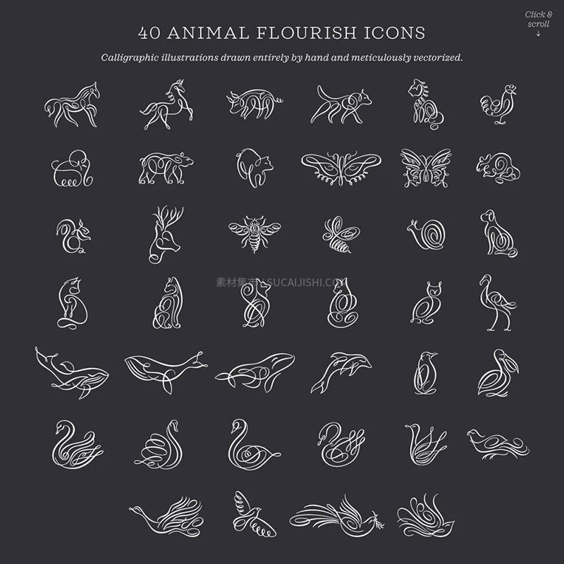 Procreate极简风动物线性标志图章笔刷 (附AI矢量源文件)